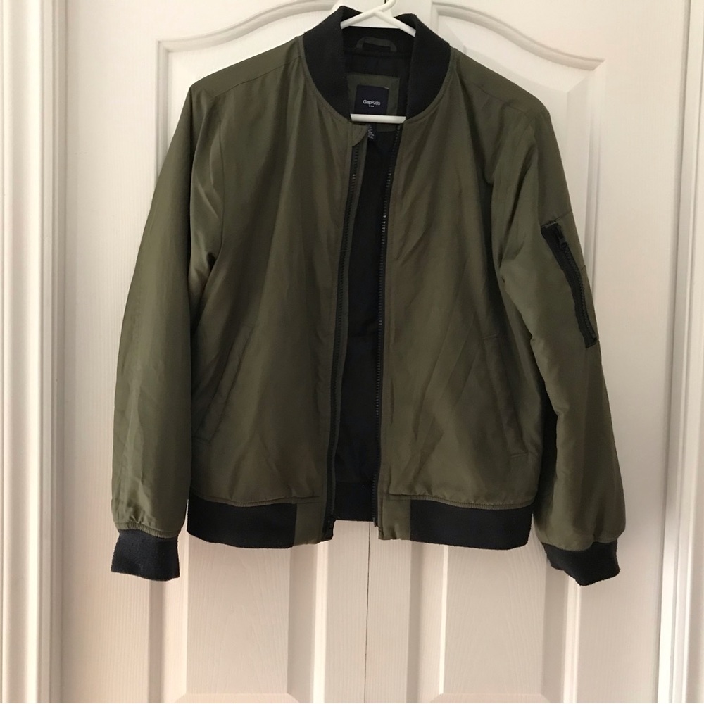 GAP KIDS Olive Green Full Zip Ribbed Crew Neck/Cuffs/Waist Bomber Jacket…